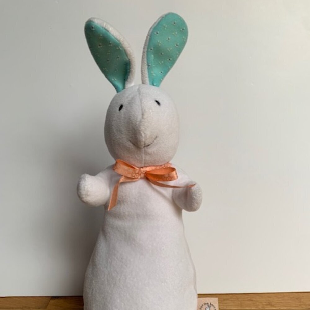 Petits Bunnies Plush White Rabbit with Mint Ears & Peach Ribbon | 16” Soft Toy